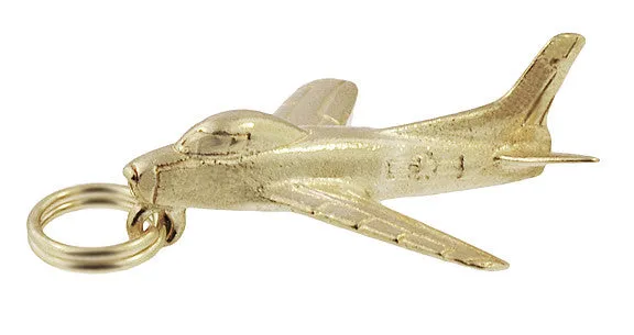 Vintage 1950s Sabrejet F-86 Sabre Fighter Plane Charm in 14K Yellow Gold