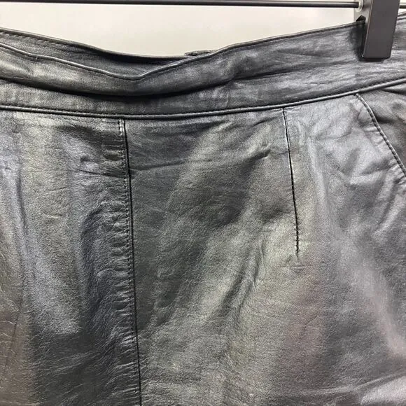 Vintage Adler Aviation Leather Mini Skirt Black Womens 7/8 Small Punk Rock