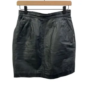 Vintage Adler Aviation Leather Mini Skirt Black Womens 7/8 Small Punk Rock