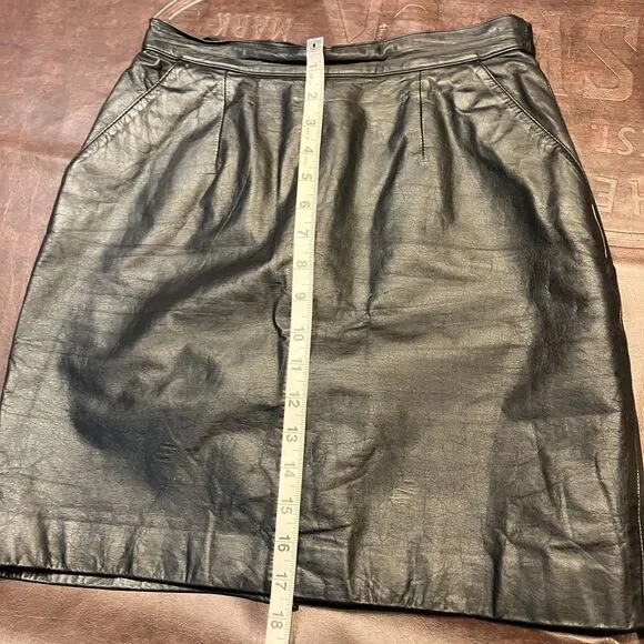 Vintage Adler Aviation Leather Mini Skirt Black Womens 7/8 Small Punk Rock