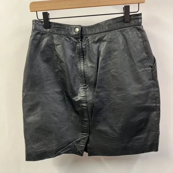 Vintage Adler Aviation Leather Mini Skirt Black Womens 7/8 Small Punk Rock