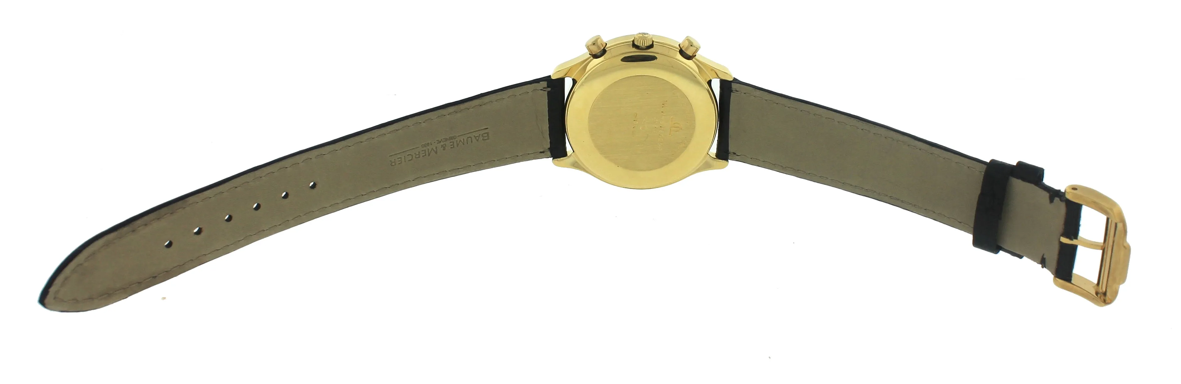 Vintage Baume & Mercier Baumatic Chronograph White 35mm 18K Gold Watch 86103