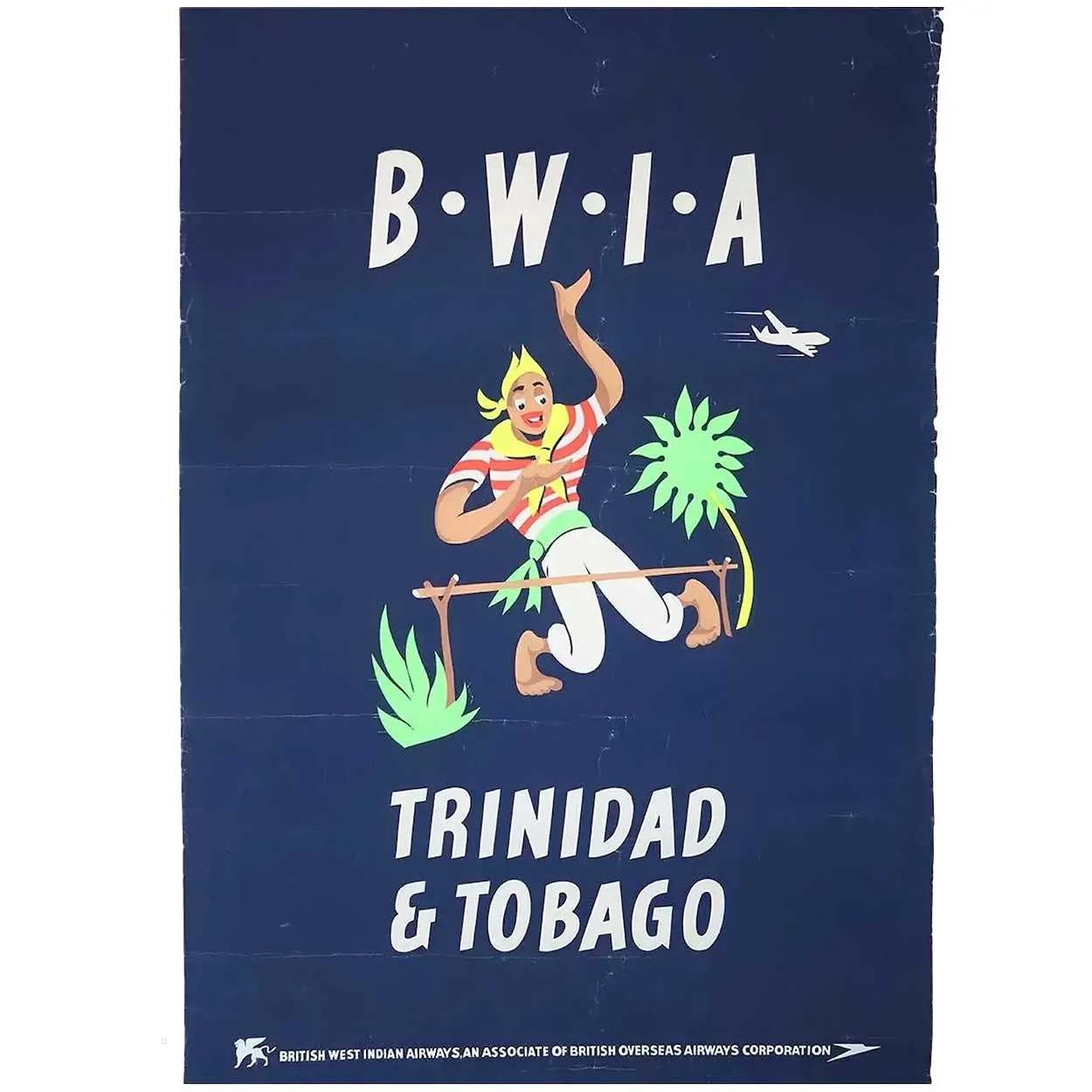 Vintage British West Indies Airline ALDO COSOMATI Advertising Poster, Trinidad & Tobago