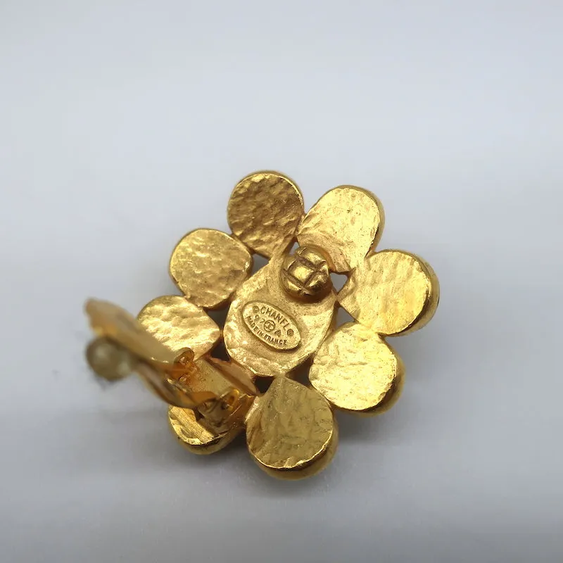 Vintage Chanel 97A Flower CC Clip-On Earrings Gripoix Cabochons