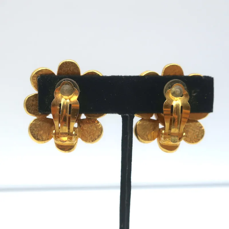 Vintage Chanel 97A Flower CC Clip-On Earrings Gripoix Cabochons