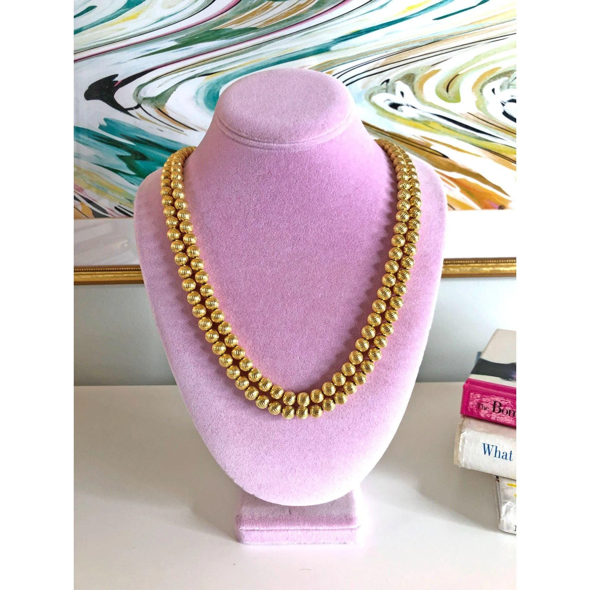 Vintage Double-Strand Gold Bead Necklace