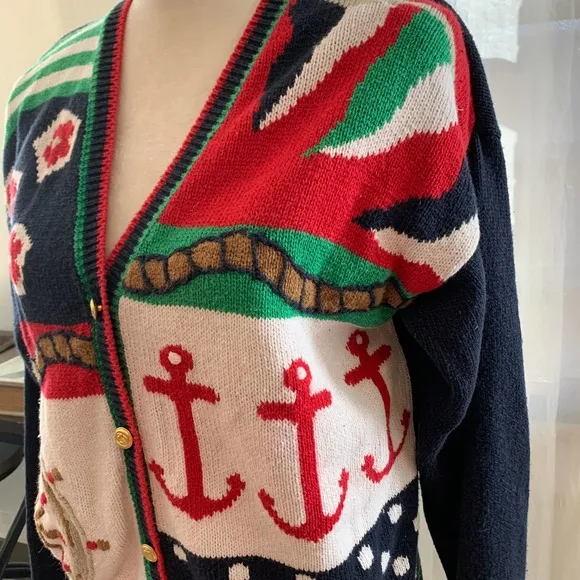 Vintage KIM ROGERS yacht capitan sweater cardigan ramie cotton sz s womens