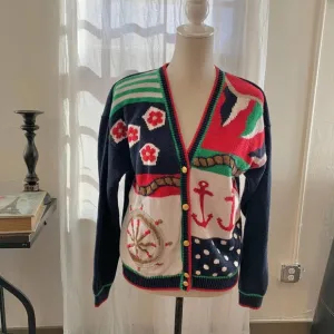 Vintage KIM ROGERS yacht capitan sweater cardigan ramie cotton sz s womens