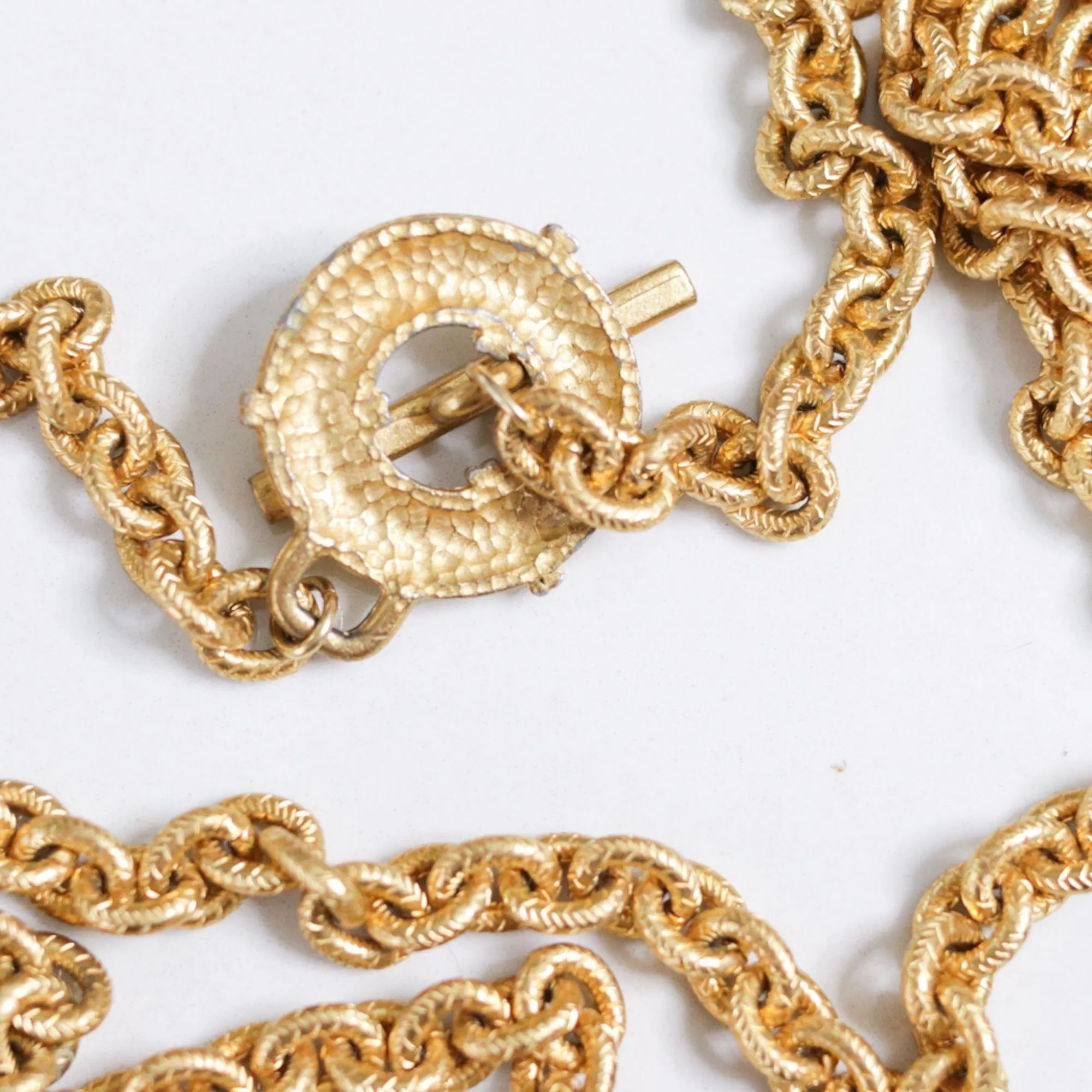 Vintage Leslie Block Long Gold Chain Necklace with Toggle Clasp