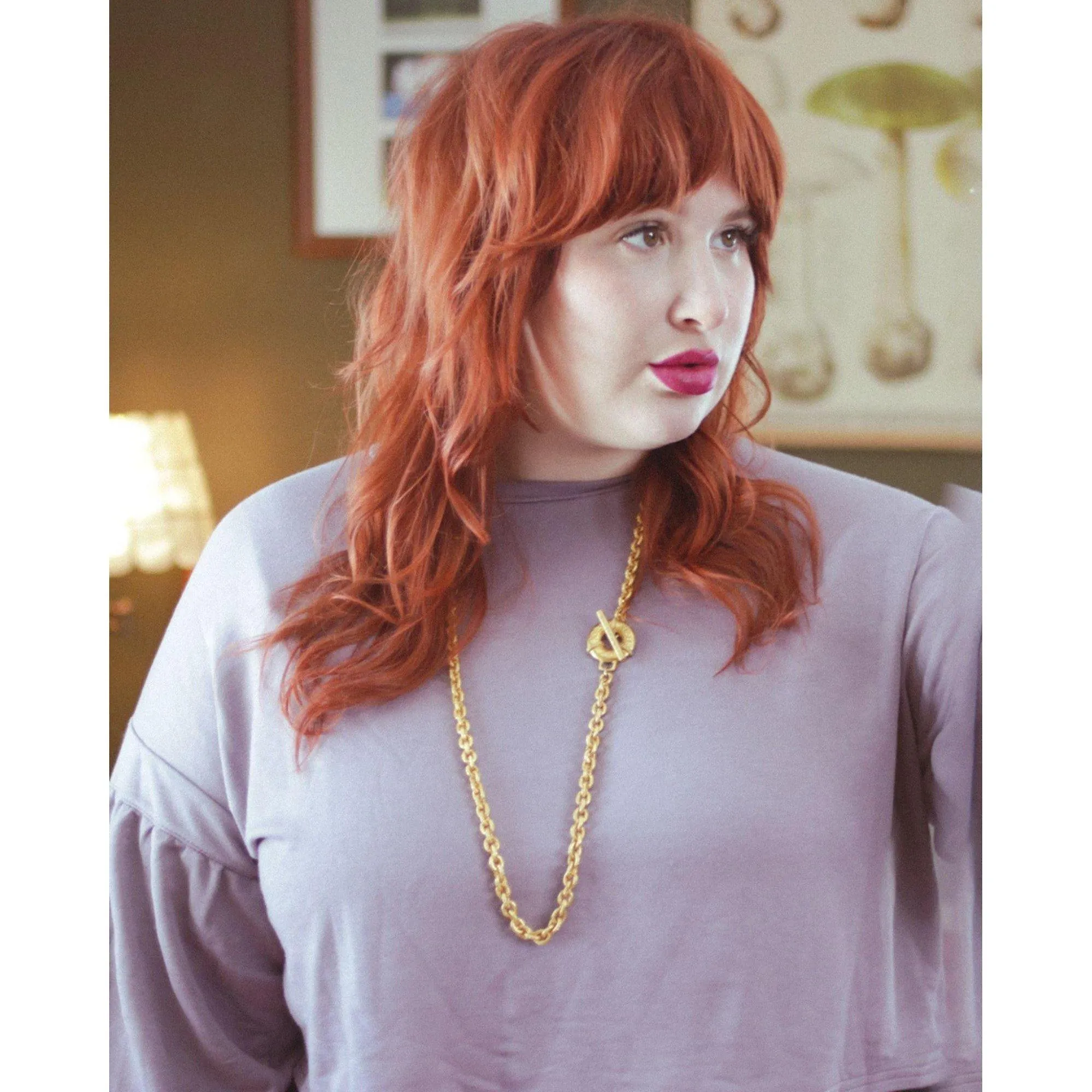 Vintage Leslie Block Long Gold Chain Necklace with Toggle Clasp