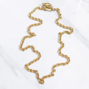 Vintage Leslie Block Long Gold Chain Necklace with Toggle Clasp