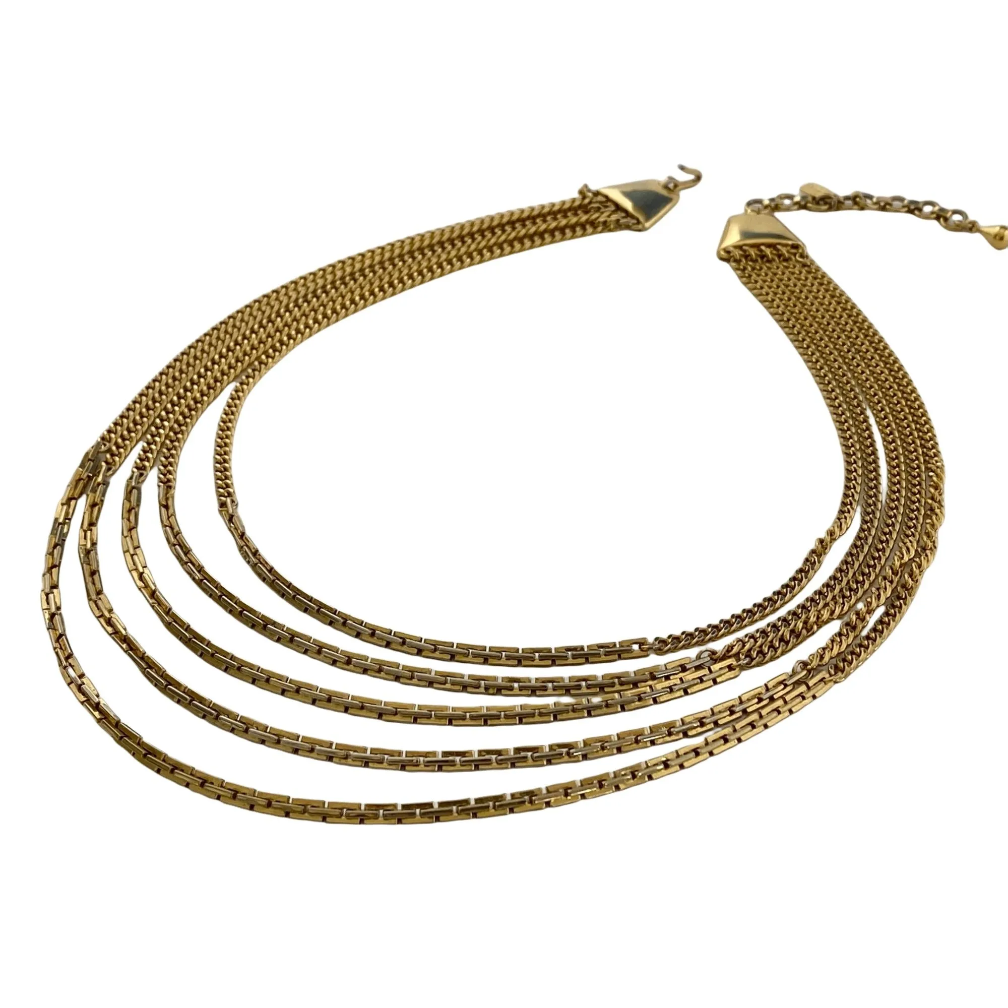 Vintage Monet Five Strand Mixed Media Gold Graduated Chain Necklace