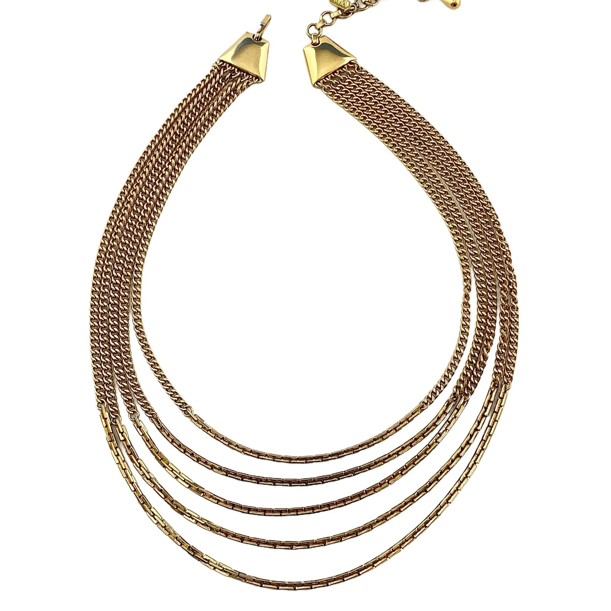 Vintage Monet Five Strand Mixed Media Gold Graduated Chain Necklace