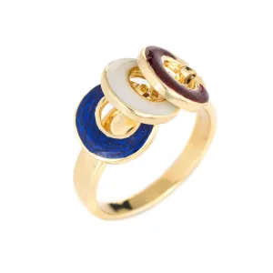 Vintage Nautical Charm Ring 18k Yellow Gold Red White Blue Enamel Tango Sz 6