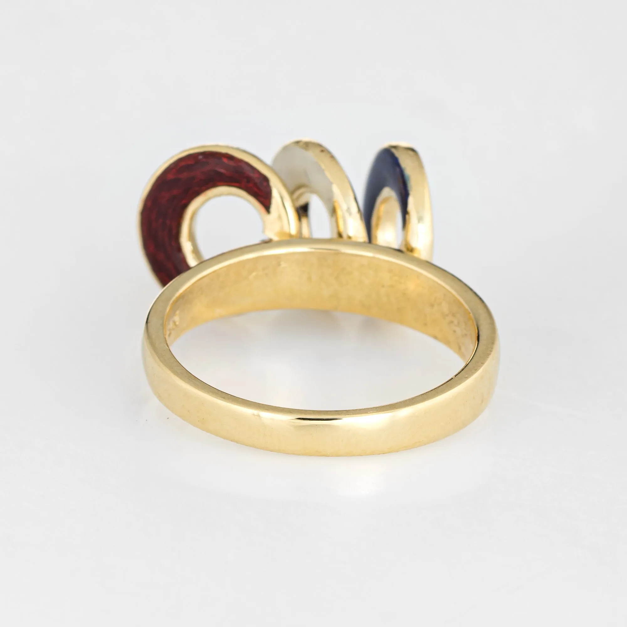 Vintage Nautical Charm Ring 18k Yellow Gold Red White Blue Enamel Tango Sz 6