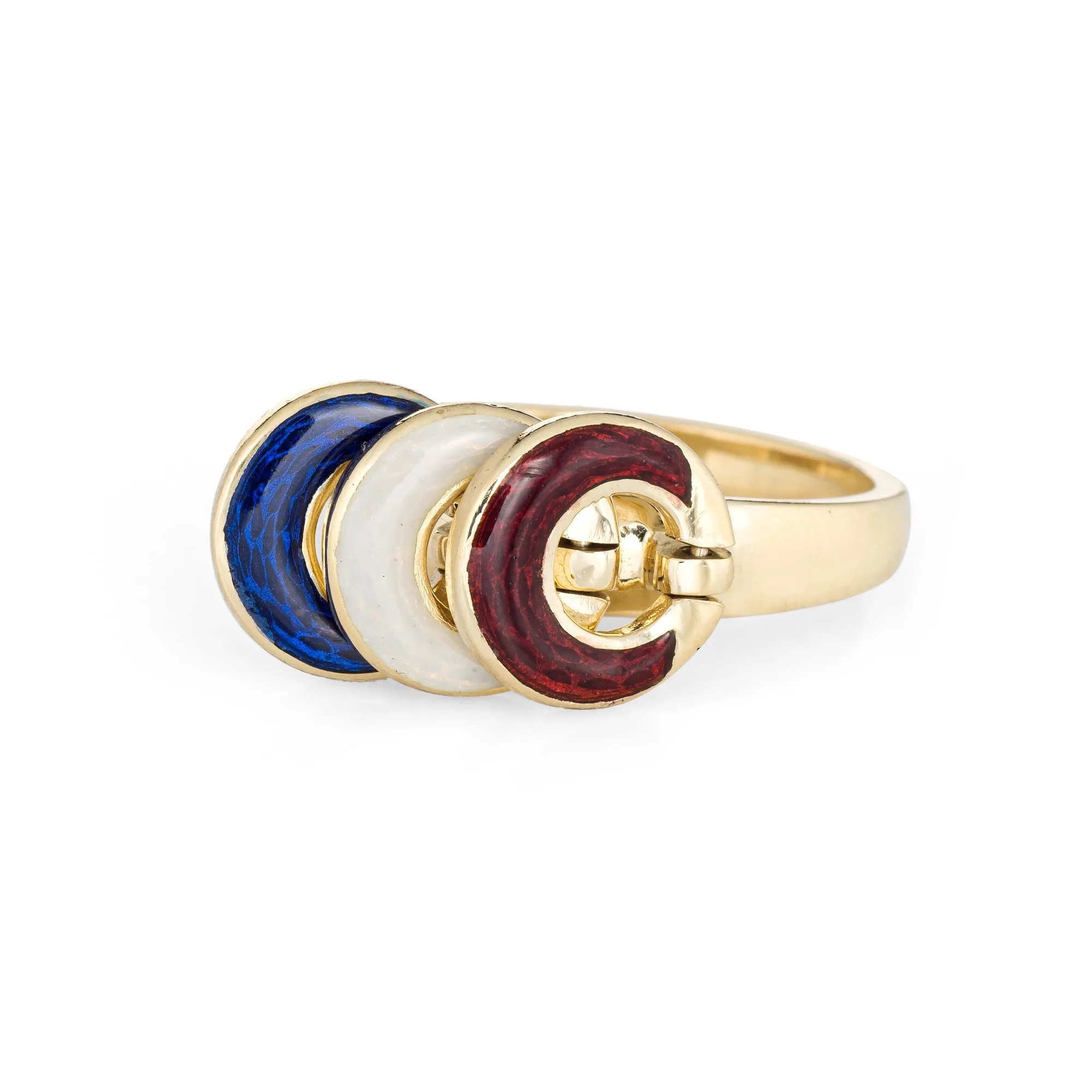 Vintage Nautical Charm Ring 18k Yellow Gold Red White Blue Enamel Tango Sz 6