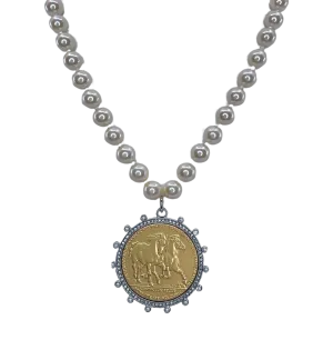 Vintage Pearls with Sterling Plated Gold Horse Coin