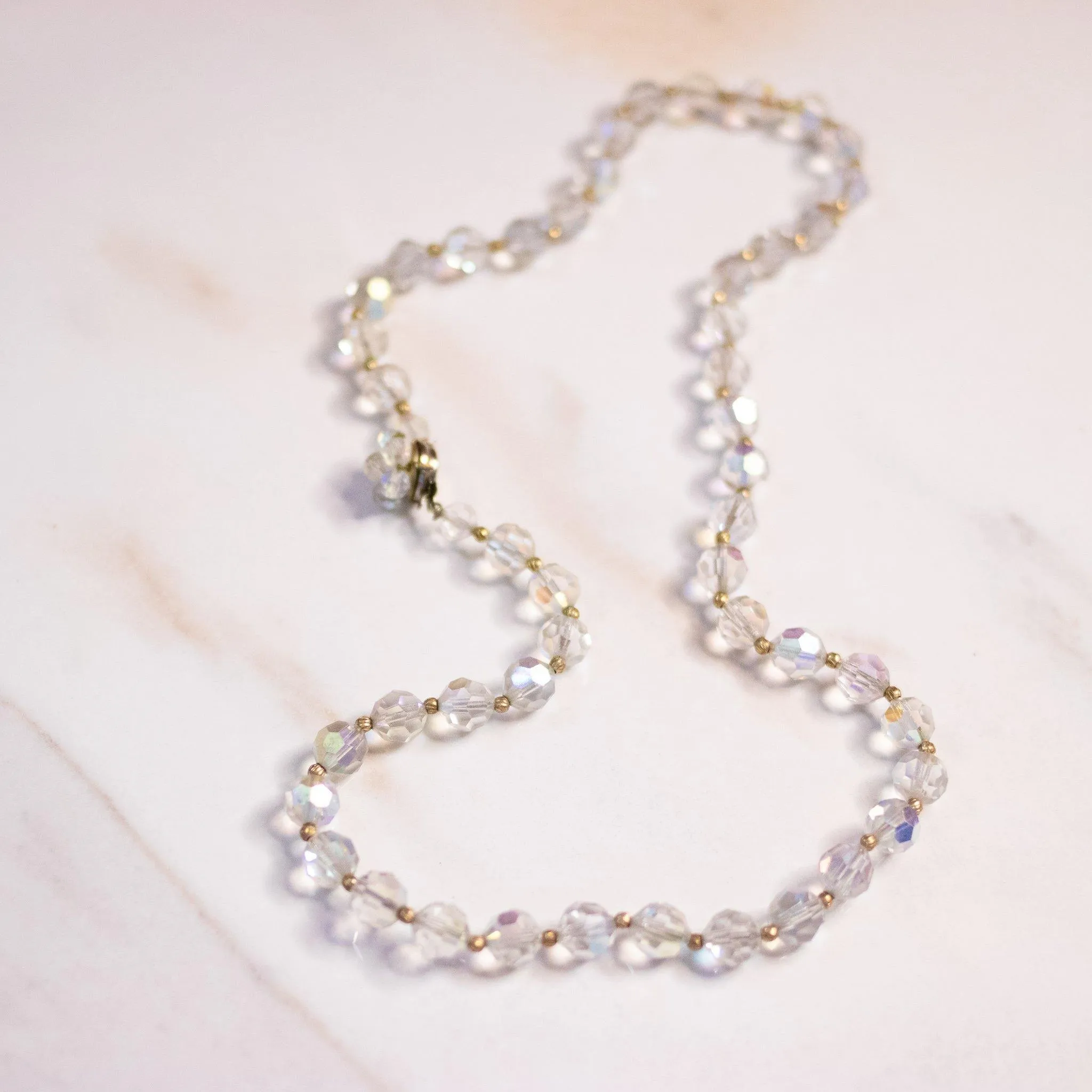 Vintage Single Strand Aurora Borealis with with Beaded Clasp