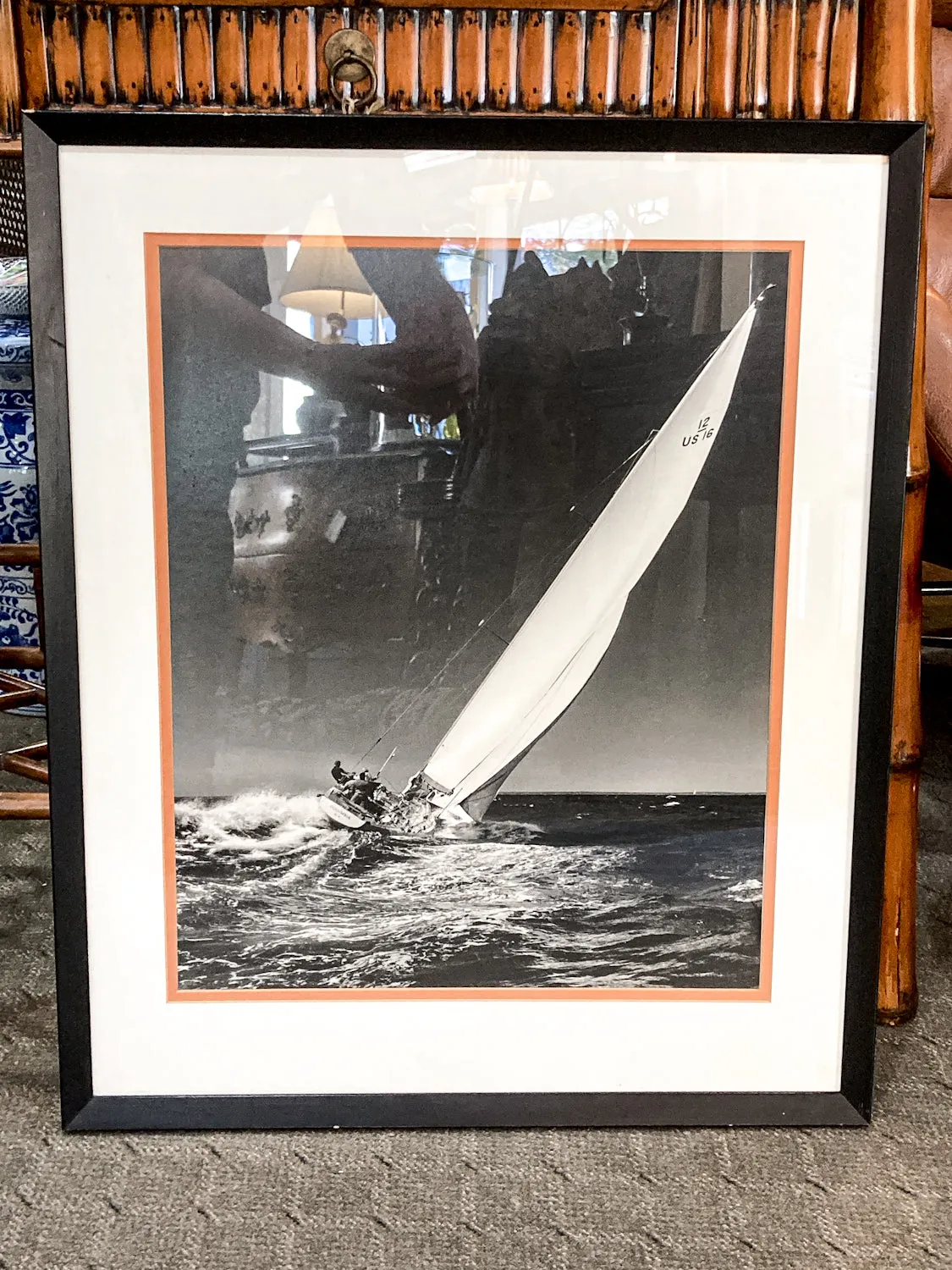 Vintage Stanley Rosenfeld Black & White Sailing Single Boat Framed Photograph