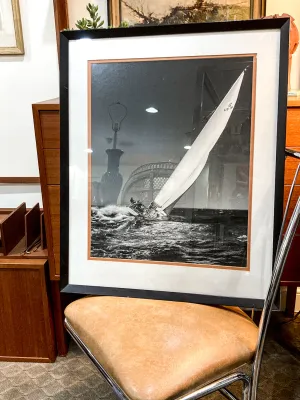 Vintage Stanley Rosenfeld Black & White Sailing Single Boat Framed Photograph