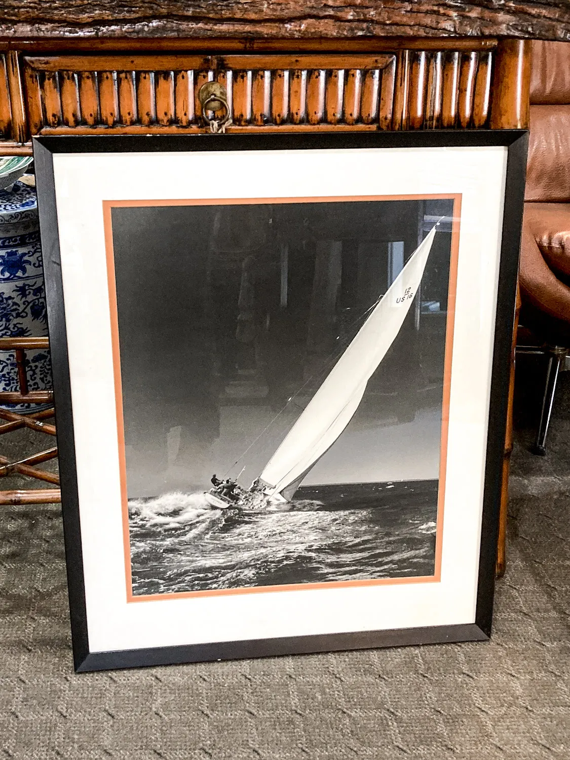 Vintage Stanley Rosenfeld Black & White Sailing Single Boat Framed Photograph
