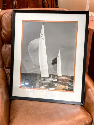 Vintage Stanley Rosenfeld Black & White Sailing Two Boat Framed Photograph