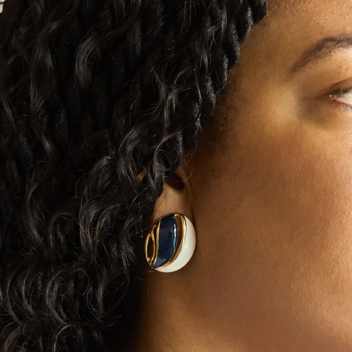 Vintage White and Navy Flourish Earrings