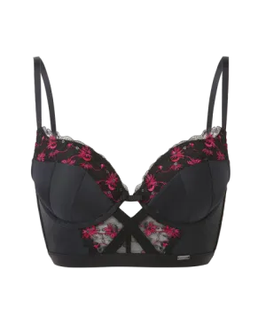 VIP Satine Padded Longline Plunge Bra - Black/Red -