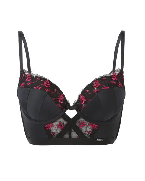 VIP Satine Padded Longline Plunge Bra - Black/Red -