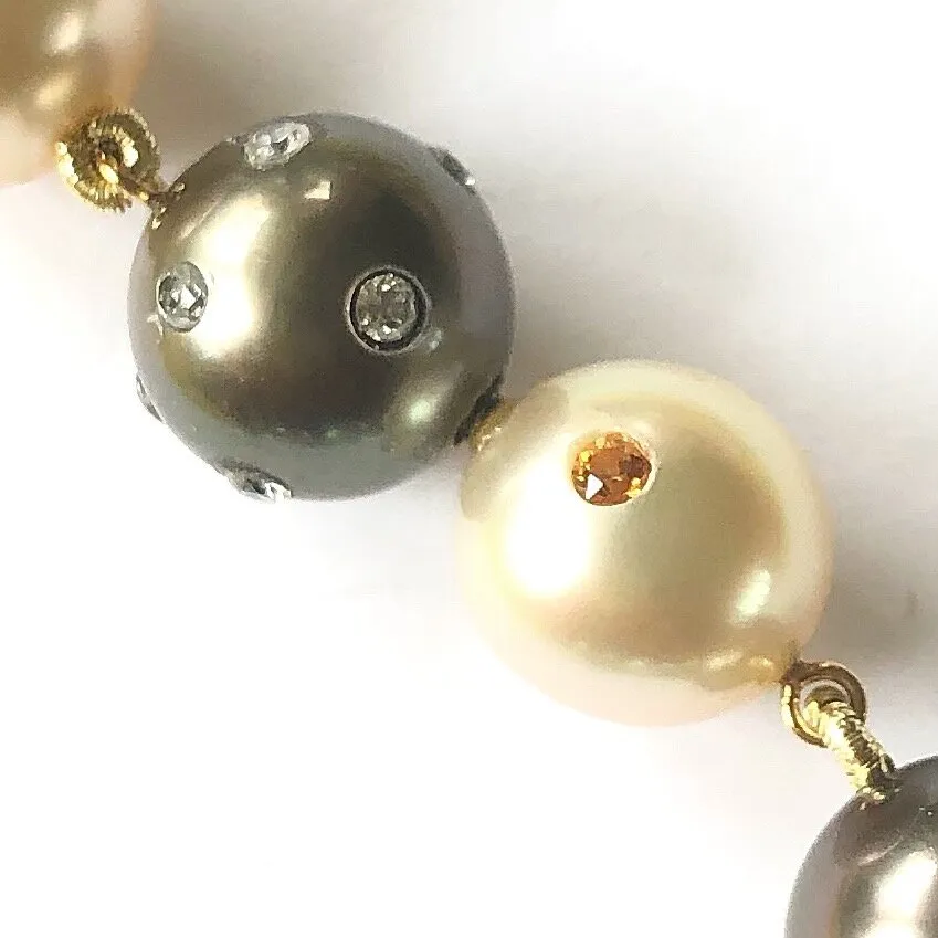 Warm Tahitian Pearls with Tahitian Pearl and Diamond and Zircon Gemstone Clasp