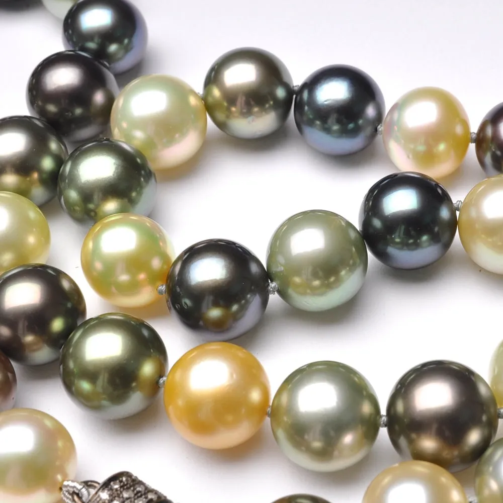Warm Tahitian Pearls with Tahitian Pearl and Diamond and Zircon Gemstone Clasp