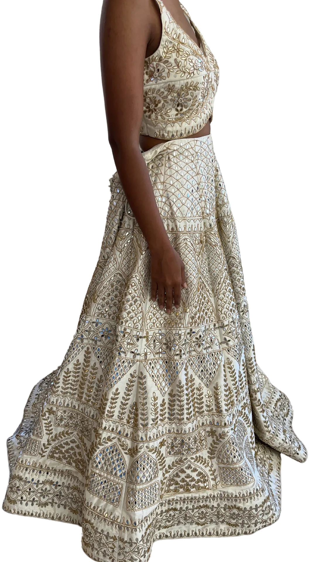 White & Gold Fully Heavily Mirrored Lehenga