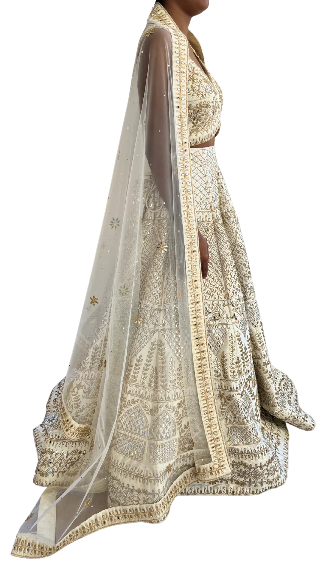 White & Gold Fully Heavily Mirrored Lehenga
