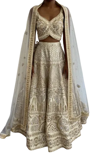 White & Gold Fully Heavily Mirrored Lehenga