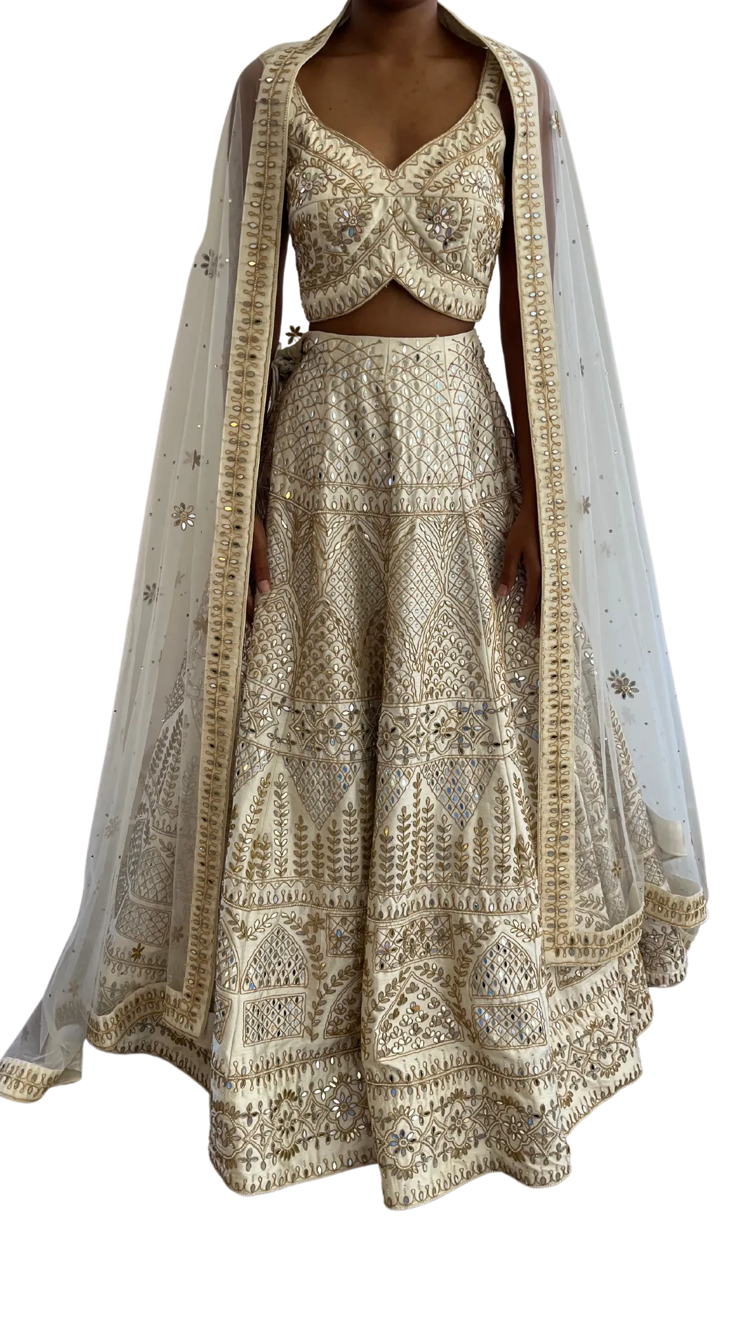 White & Gold Fully Heavily Mirrored Lehenga