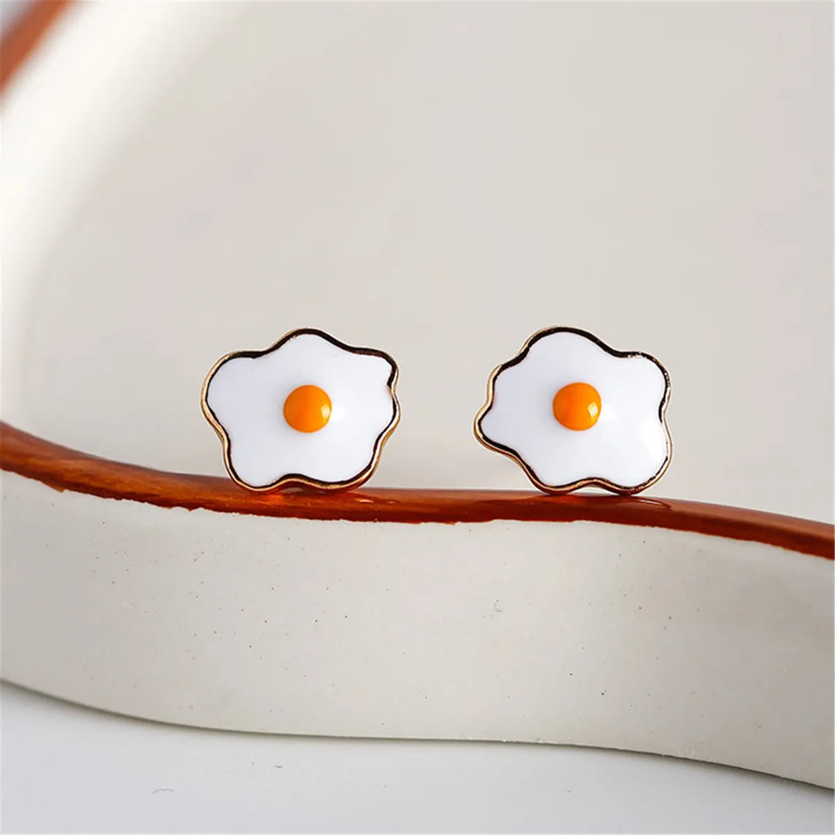 White Enamel & 18K Gold-Plated Poached Eggs Stud Earrings