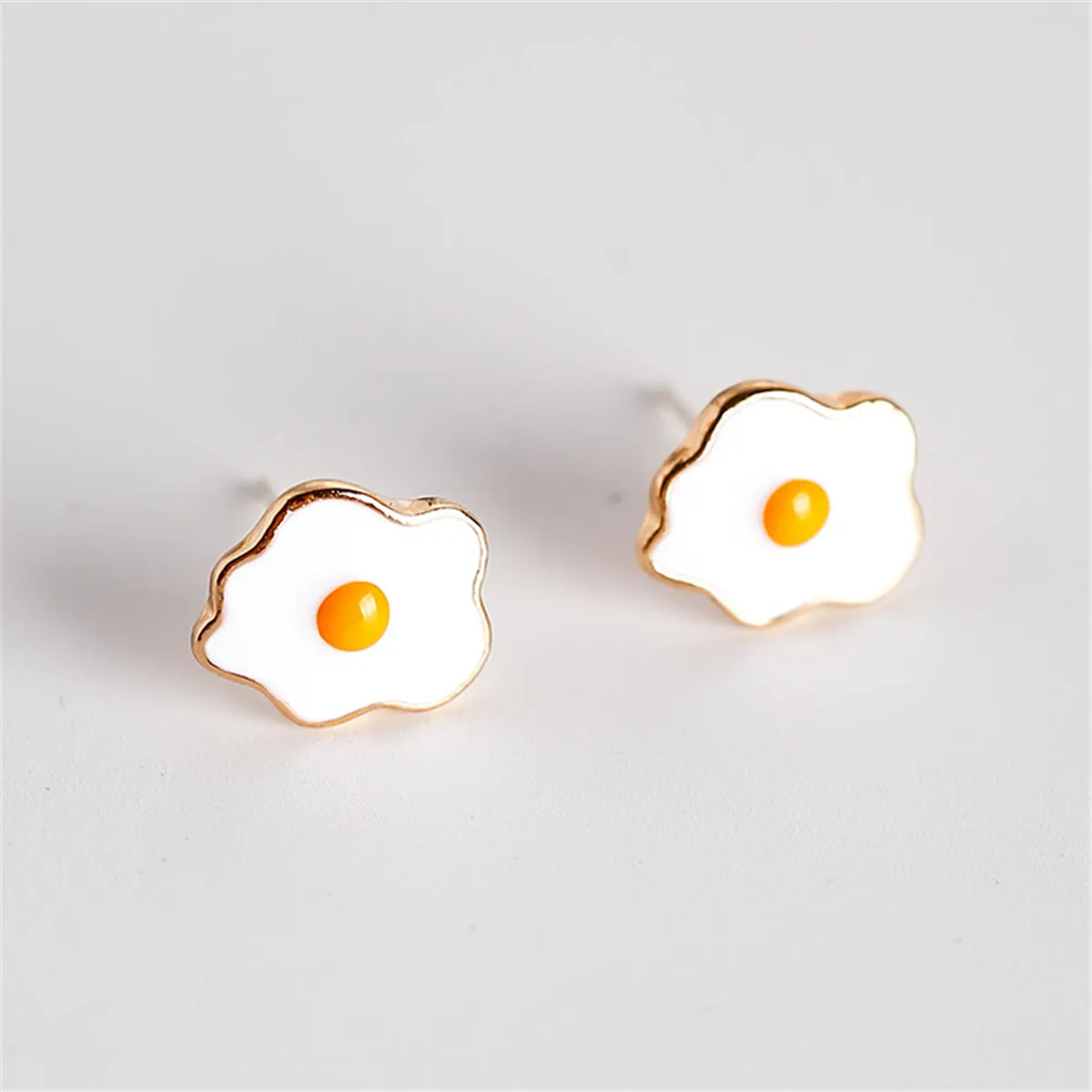 White Enamel & 18K Gold-Plated Poached Eggs Stud Earrings
