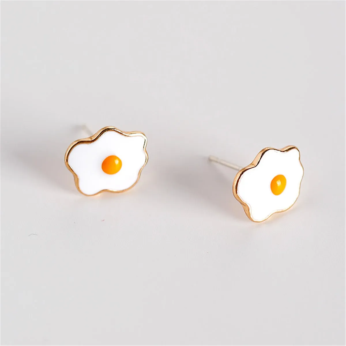 White Enamel & 18K Gold-Plated Poached Eggs Stud Earrings
