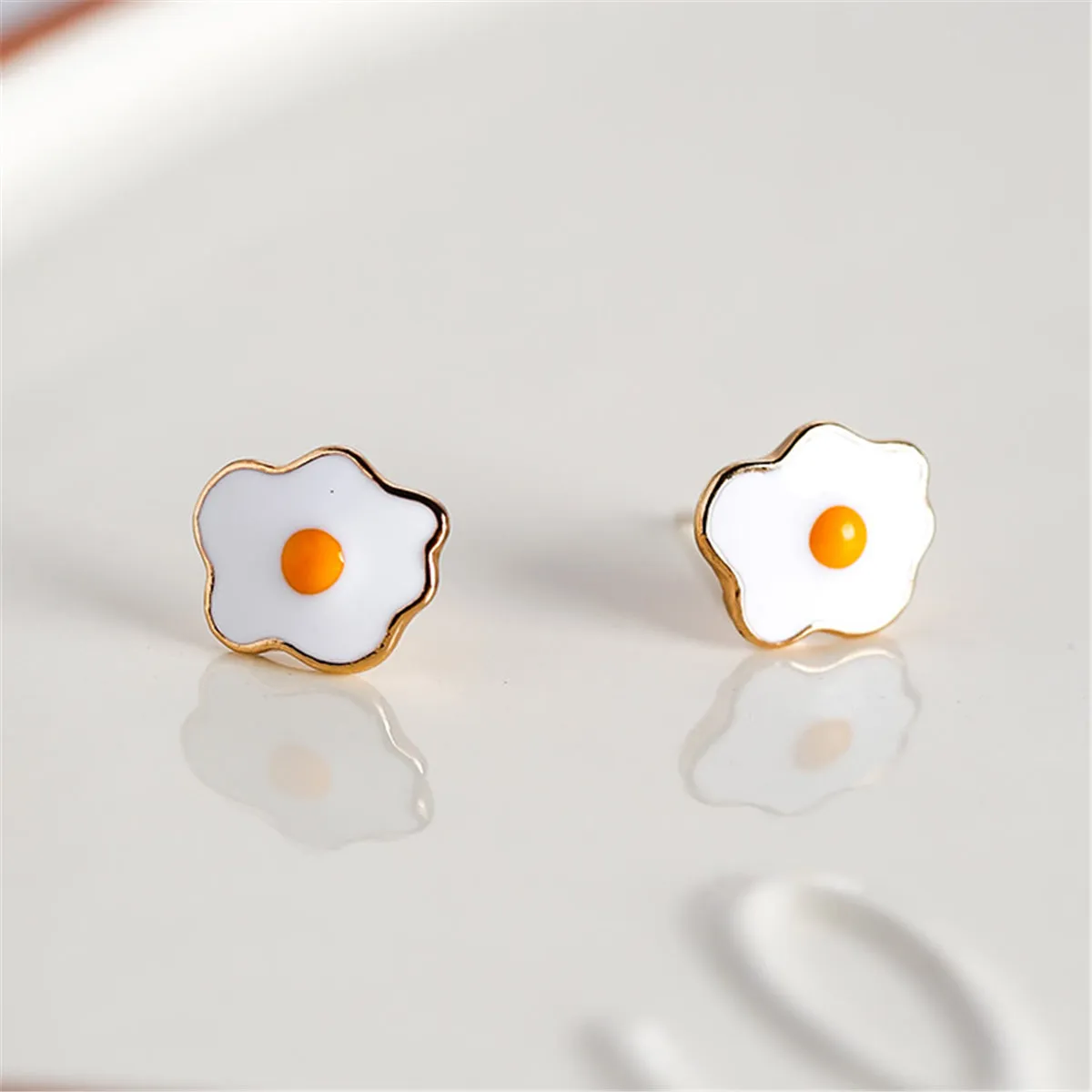 White Enamel & 18K Gold-Plated Poached Eggs Stud Earrings