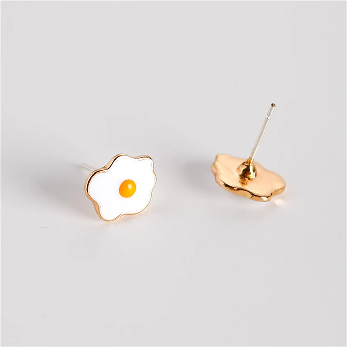White Enamel & 18K Gold-Plated Poached Eggs Stud Earrings
