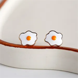 White Enamel & 18K Gold-Plated Poached Eggs Stud Earrings