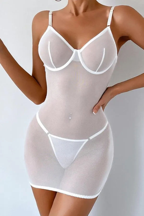 White Sheer Lace-Up Back Chemise