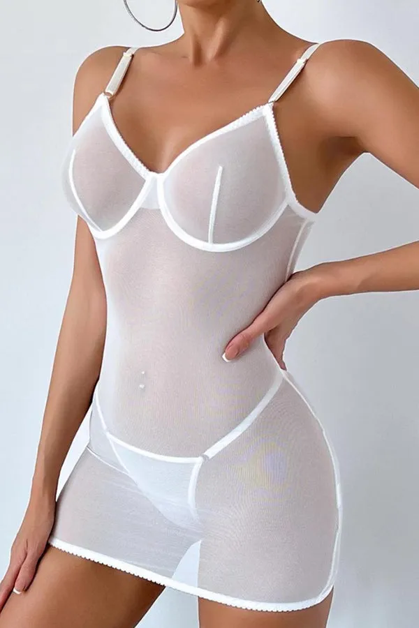 White Sheer Lace-Up Back Chemise