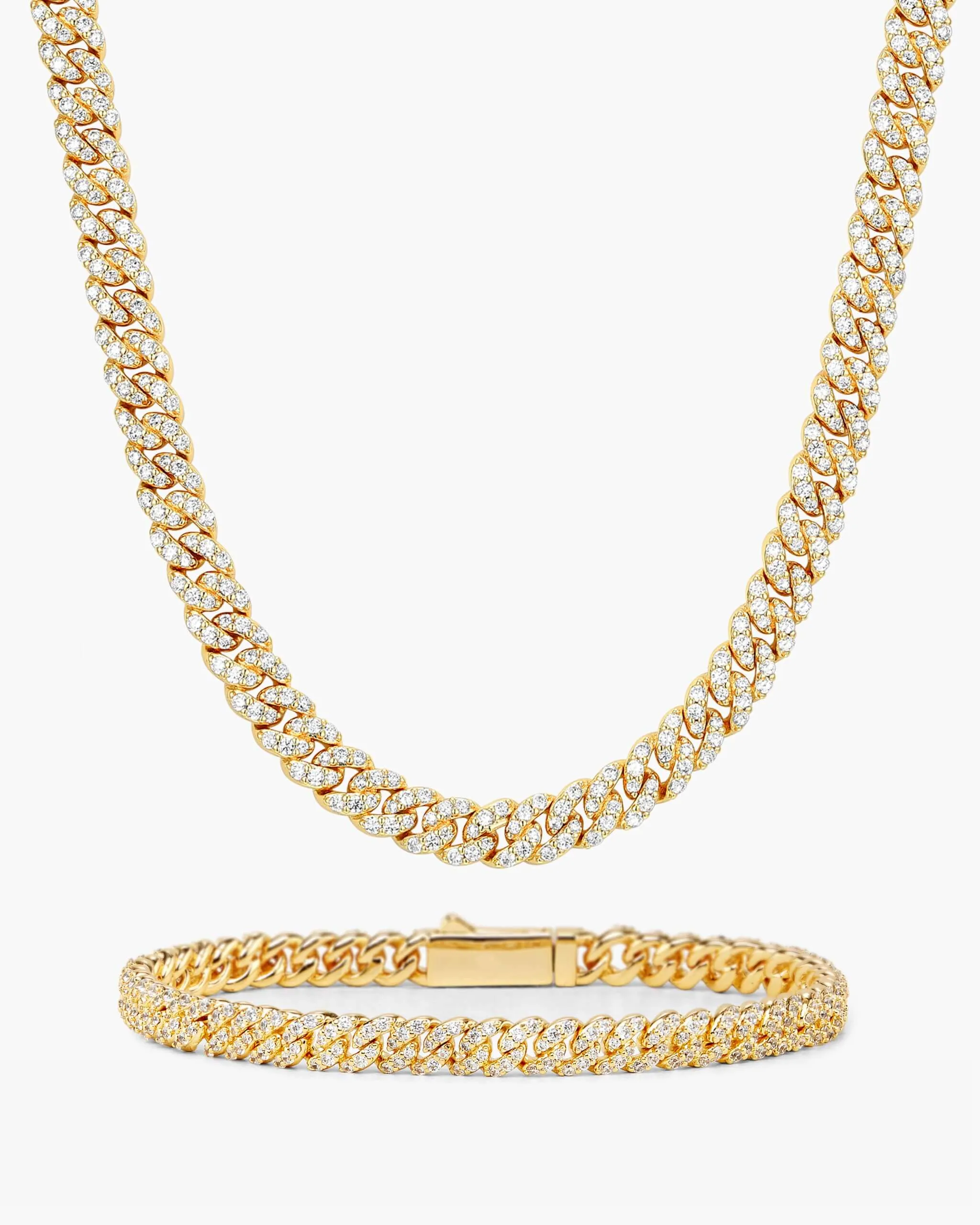 Women's Iced Out Cuban Set - Gold