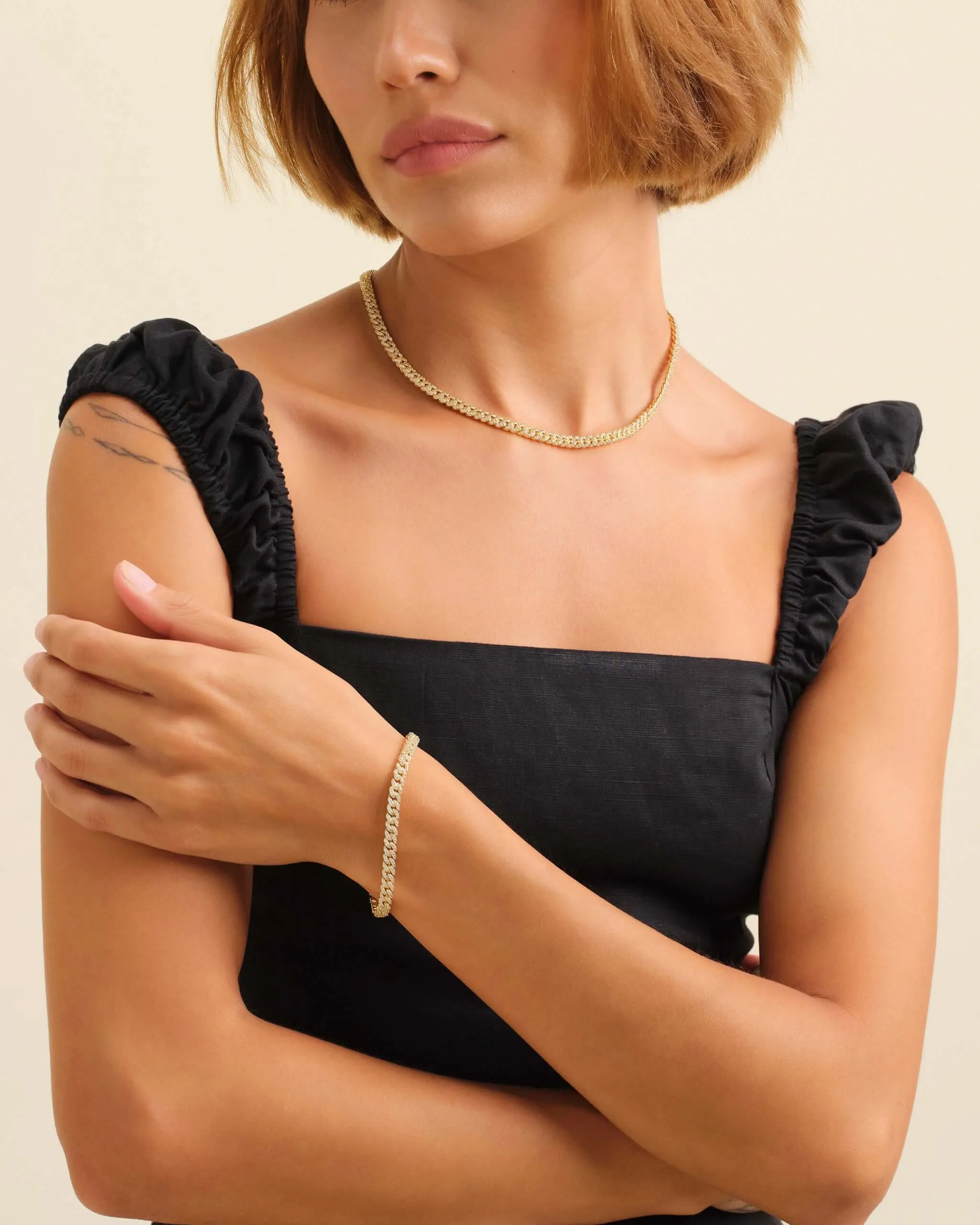 Women's Iced Out Cuban Set - Gold