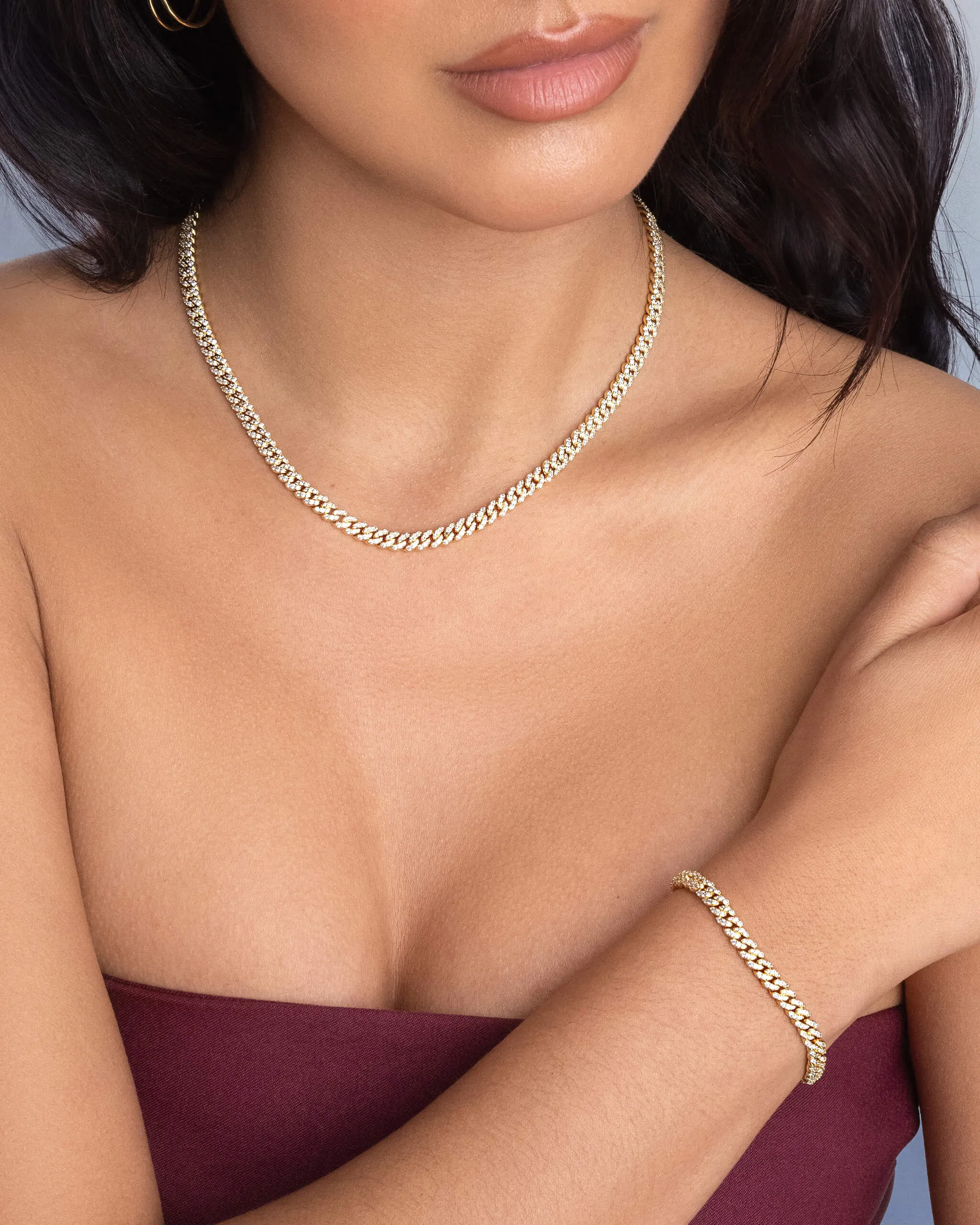 Women's Iced Out Cuban Set - Gold