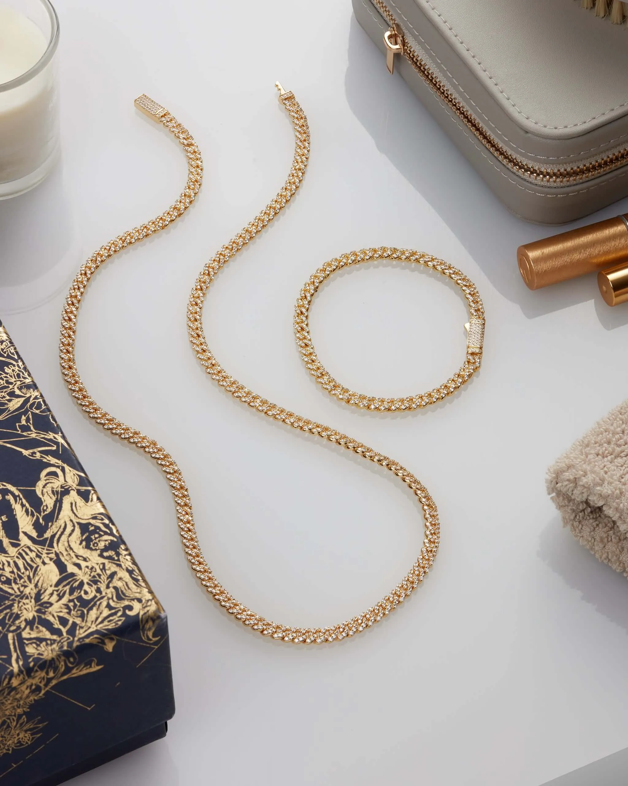 Women's Iced Out Cuban Set - Gold