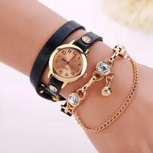 Women's Leather Strap Glass Jewel Watch In 8 Colors