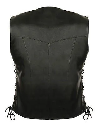 WOMEN'S MOTORCYCLE CLASSIC BIKER VEST W/4 SNAP BUTTONS & SIDE LACES 2 GUN POCKET