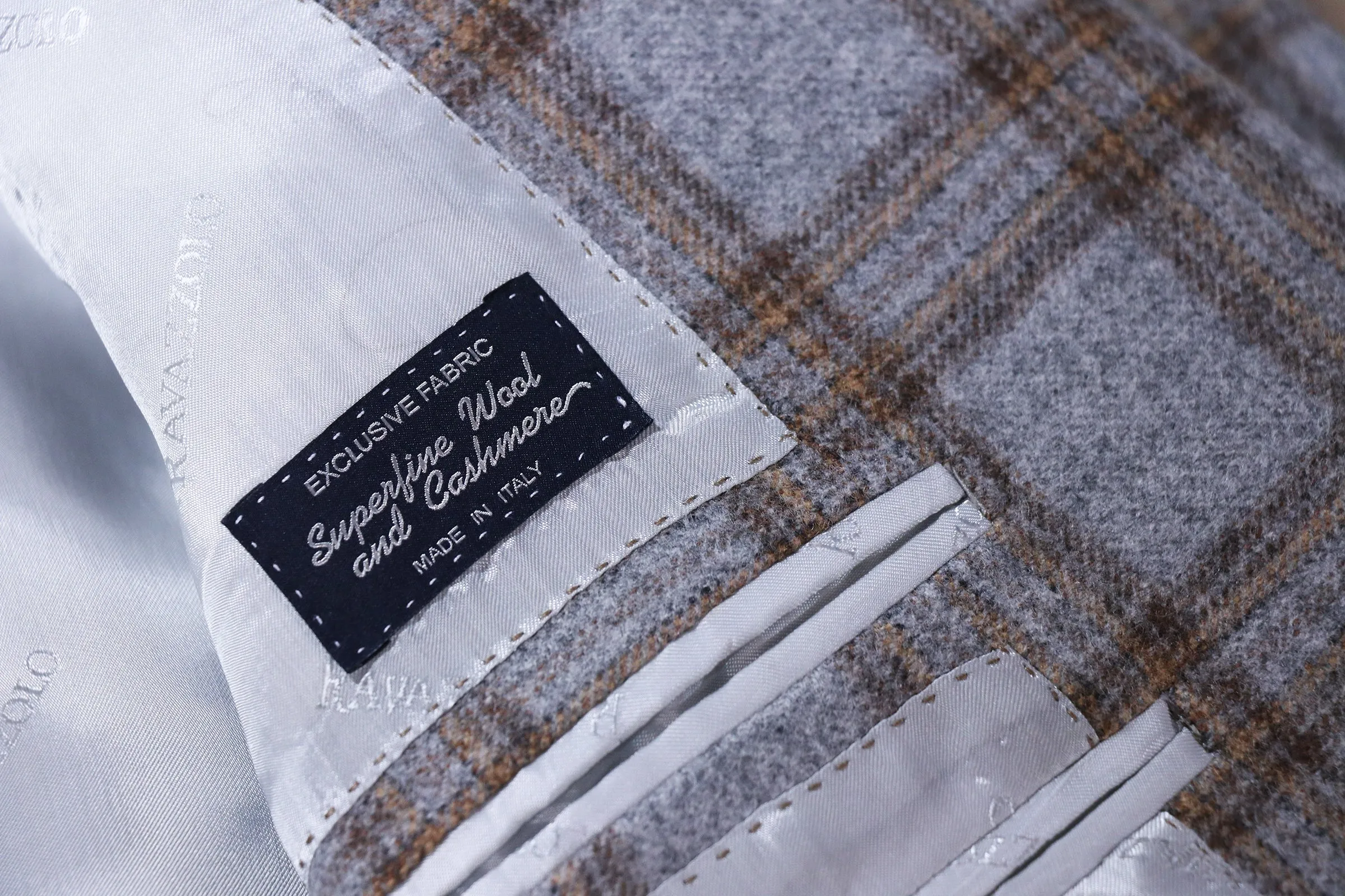 Wool & Cashmere Plaid Sportcoat in Grey & Tan